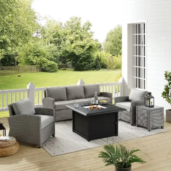 Bradenton 5pc Wicker Sofa Set with Fire Table - Gray - Crosley image {5}