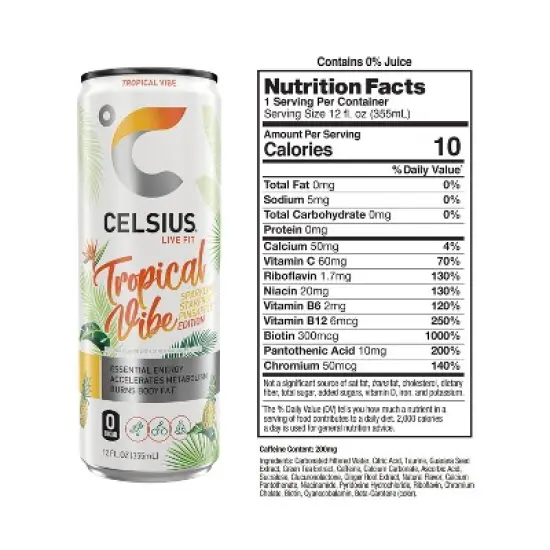 CELSIUS Sparkling Tropical Vibe Functional Energy Drink - 12 fl oz Single Can image {2}