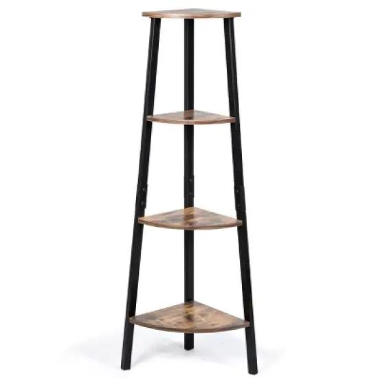 COSTWAY 4-Tier Corner Shelf Metal Storage Rack Bookcase Plant Display Stand Natural image {9}