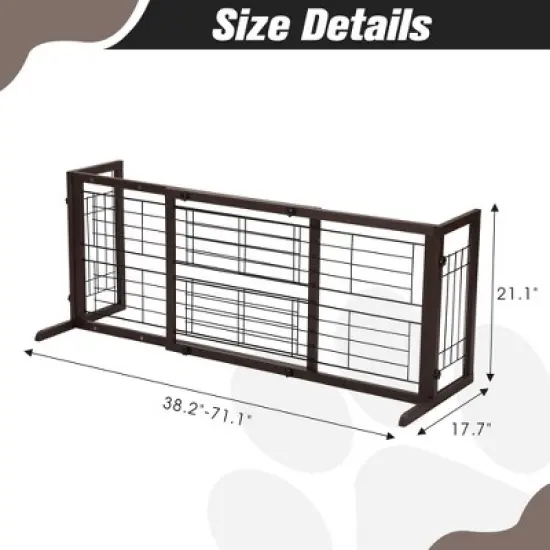 SEVOBAL Pet Crates and Houses Adjustable Wooden Pet Gate for Dogs Indoor Freestanding Dog Fence for Doorways Stairs, Deep Brown, 38.2"*17.7"*21.1" image {2}