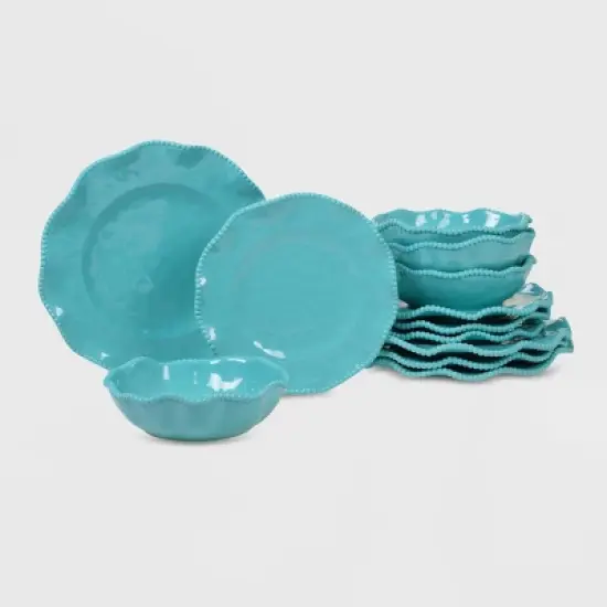 Certified International 12pc Melamine Perlette Dinnerware Set Teal image {4}