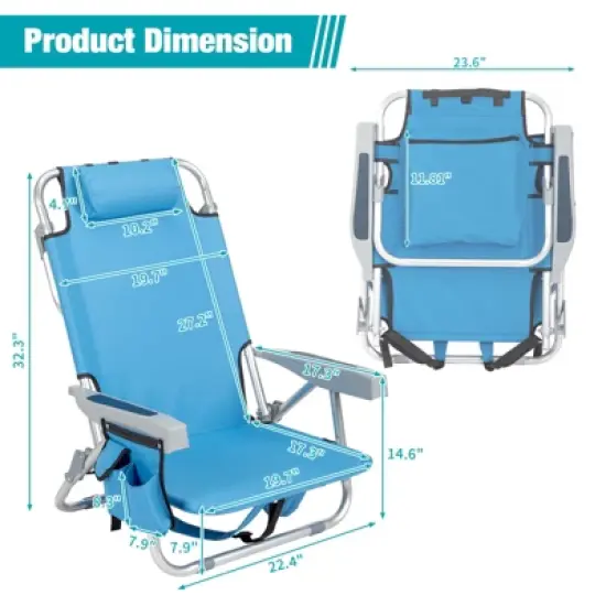 DOMETOUR Short Oxford Cloth Silver White Aluminum Tube Bearing 100kg Beach Chair Blue image {12}