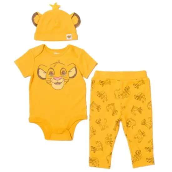 Disney Classics Winnie the Pooh Lion King Bambi Baby Bodysuit Pants and Hat 3 Piece Outfit Set Newborn to Infant image {11}