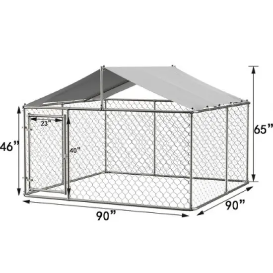 Outside Dog Kennel with Roof, Galvanized Steel Pet Enclosure Chain Link Dog House (90"D x 90"W x 65"H) image {2}