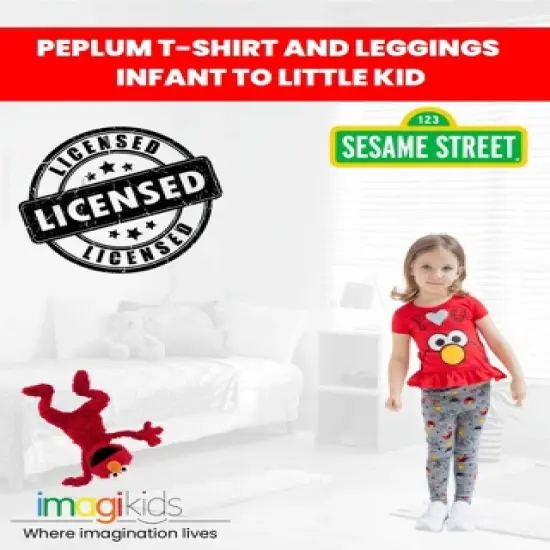 Sesame Street Big Bird Cookie Monster Elmo Girls Pullover T-Shirt and Leggings Outfit Set Little Kid image {1}