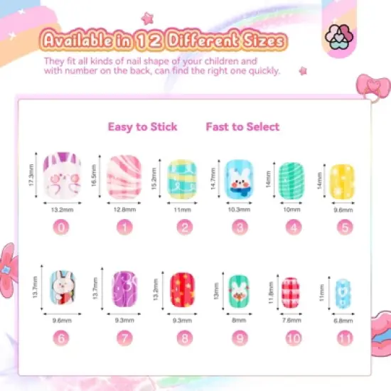 SAVILAND Kids Press On Nails for Girls 8-12 Years, 168PCS Colorful Short Square Fake Nails with 7 Day Wear - Christmas Gift Set. image {2}
