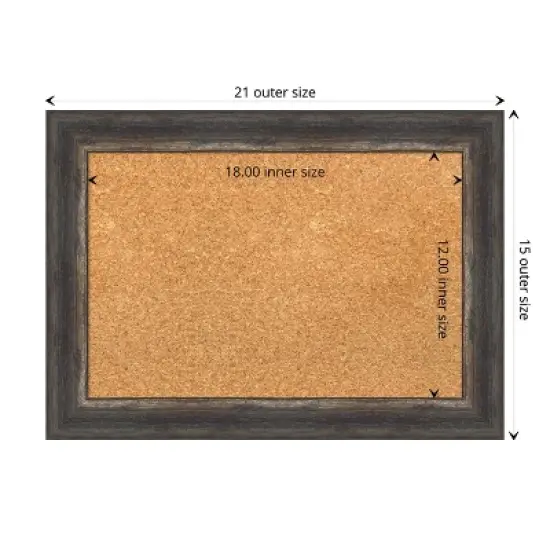 Amanti Art Bark Rustic Char Narrow Framed Corkboard, Natural Cork image {3}