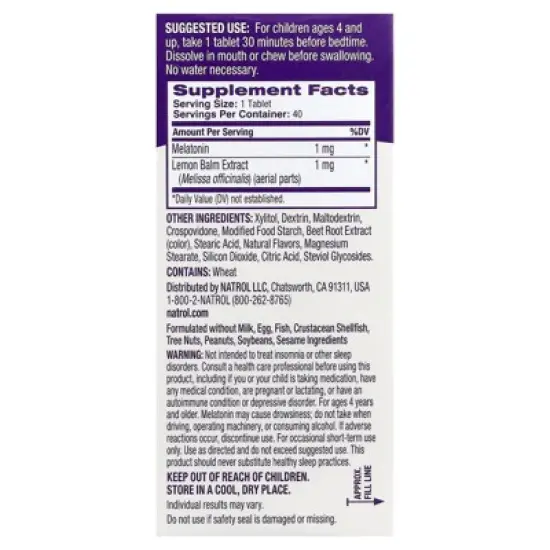 Natrol Kids, Melatonin, Ages 4+, Strawberry, 40 Tablets image {1}