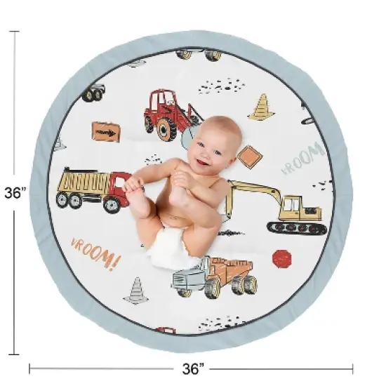 Sweet Jojo Designs Boy Baby Tummy Time Playmat Construction Truck Red Blue and Grey image {3}