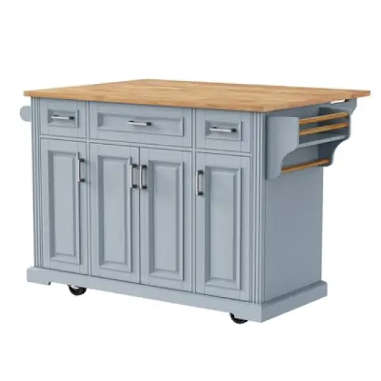 XINGHANZHENXUAN White Kitchen Island with Drop Leaf, Rolling Cart on Wheels, Rubber Wood Top & Embossed Texture for Farmhouse Kitchens image {10}