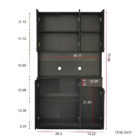 Lyngins Rustic 6-Door Storage Cabinet with 1 Drawer&1 Open Shelf, 70.87" Tall Wardrobe & Kitchen Cabinet, Kitchen Pantry Cabinet/Tall Cabinet image {2}