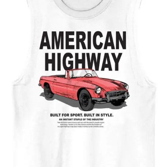 Car Fanatic American Highway Crew Neck Sleeveless Men's White Tank Top image {1}