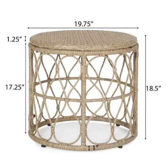 20'' Boho Wicker End Table with Open Lattice Frame,Round Accent Table for Small Patio Spaces-Cuddlewood image {3}