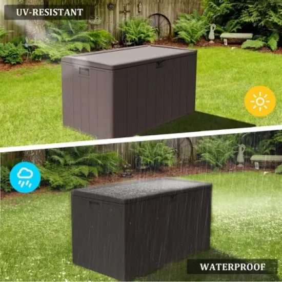 Extra Thin 110 Gallon Resin Deck Box, Heavy Duty Storage Box for Pool Accessories, Patio Furniture, Cushions and Garden Tools image {3}
