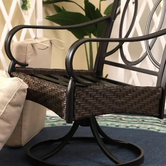 5pc Outdoor Dining Set with Swivel Chairs with Seat & Back Cushions & Square Metal Slat Table with 1.57" Umbrella Hole - Captiva Designs image {13}