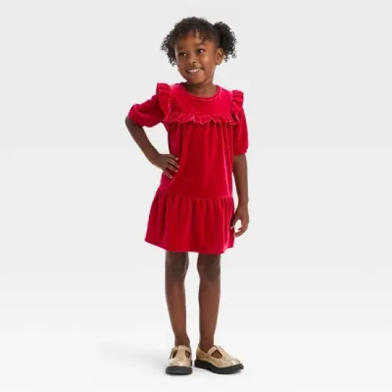 Toddler Girls' Solid Short Sleeve A-Line Dress - Cat & Jack&trade; Red image {2}