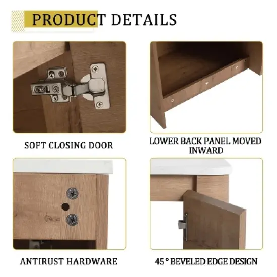 GDFStudio Ford Wall-Mounted Bathroom Vanity With Ceramic Round Sink image {4}