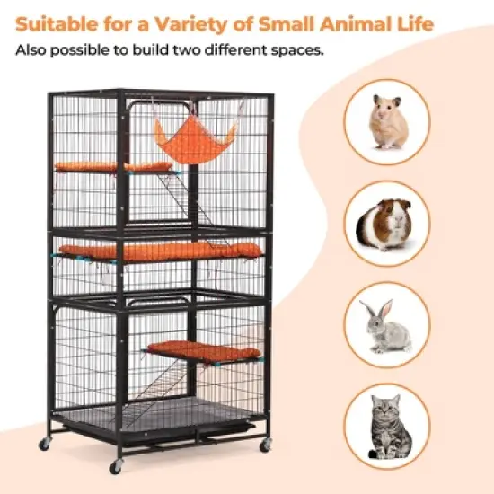 Sandinrayli 4-Tier Wire Cat Cage Pet Enclosure with Removable Wheels, Black image {5}
