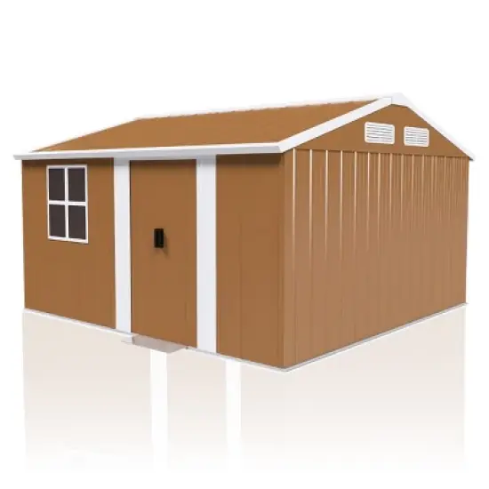 Brown Heavy-Duty Metal Outdoor Storage Shed with Windows, Lockable, All-Weather Waterproof Garden Tool Shed for Backyard or Lawn &ndash; Cuddlewood image {5}