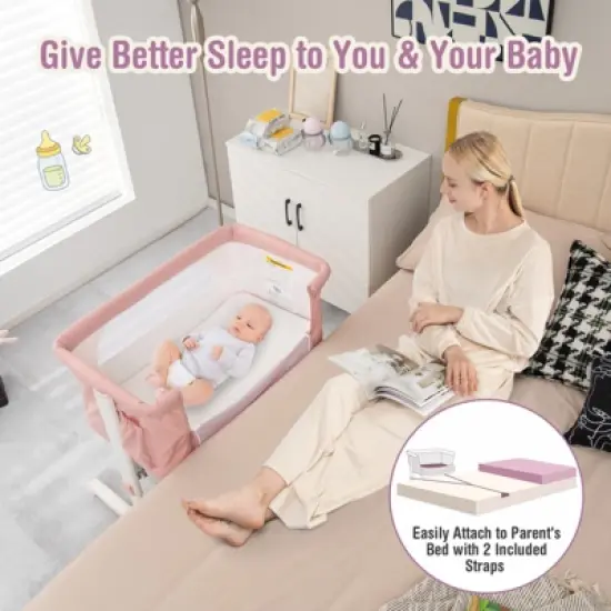 Infans 3-in-1 Baby Bassinet Beside Crib with 5-Level Adjustable Heights Pink image {1}