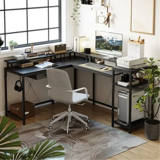 Whizmax L Shaped Gaming Desk,68" Computer Desk with Power Outlets&LED Lights,Home Office Desk with File Drawer,Corner Desk with Monitor Shelf and Hook image {6}