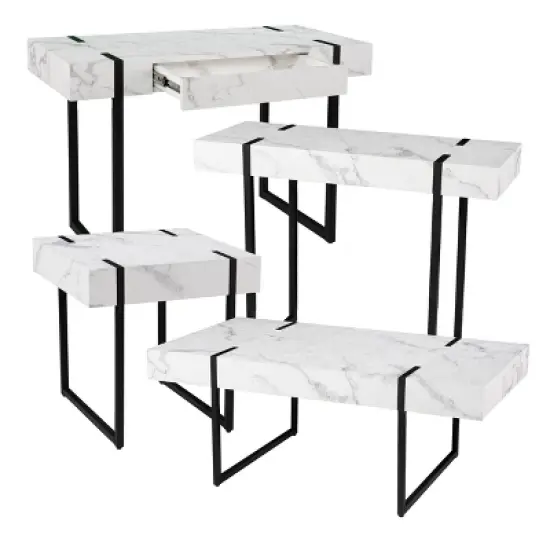Wennan Modern Faux Marble Desk Black/White - Aiden Lane image {10}