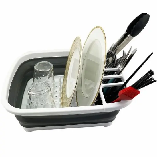SAMMART 8L (2.11Gallons) Collapsible Plastic Dish Drainer - Foldable Drying Rack image {7}