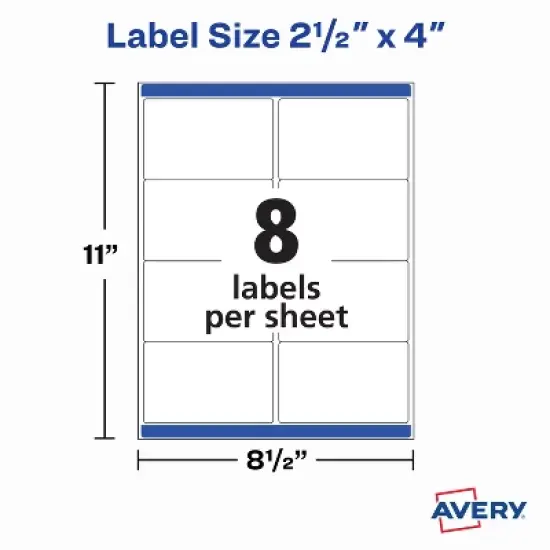 Avery Printable Blank Shipping Labels, 2.5" x 4", White, 200 Labels, Laser Printer, Permanent Adhesive (5816) image {4}