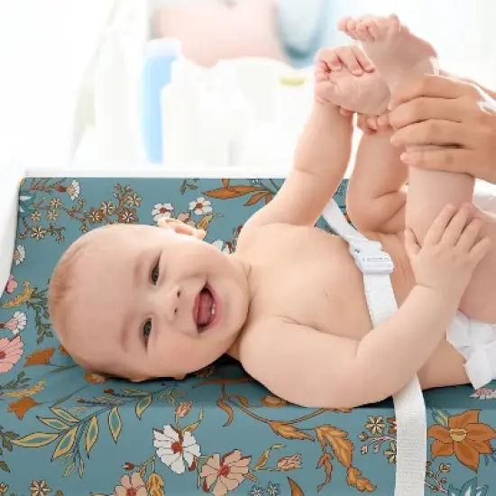 Sweet Jojo Designs Girl Changing Pad Sheet Boho Floral Wildflower Blue Orange and Pink image {2}