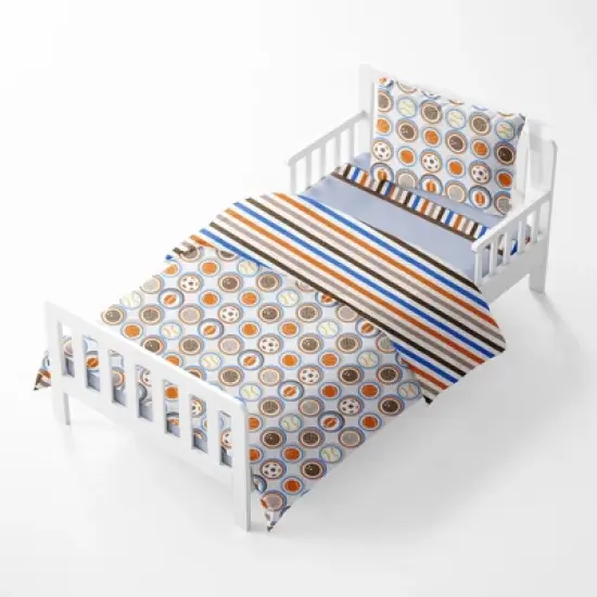Bacati - Mod Sports Blue Orange Chocolate 4 pc Toddler Bedding Set image {2}