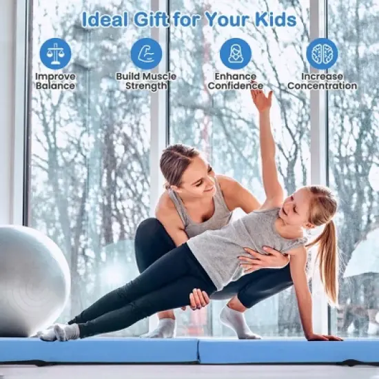 Costway 7 FT Folding Balance Beam Foam Floor Gymnastic Beam with Carrying Handles Blue/Purple/Khaki image {8}