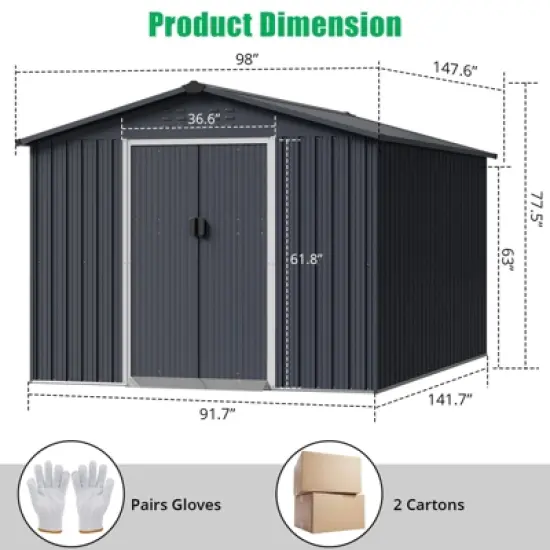 TROPOW 8x12 FT Outdoor Storage Shed, Metal Garden Shed with Lockable Door,and Sloped Roof, Utility Metal Tool Storage Sheds for Backyard, Gray image {5}