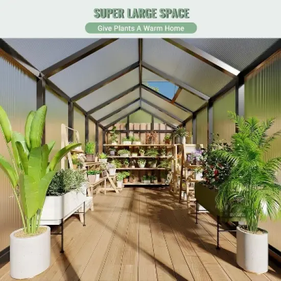GustoWave  Walk-In Polycarbonate Greenhouse with Aluminum Frame, Black. image {3}