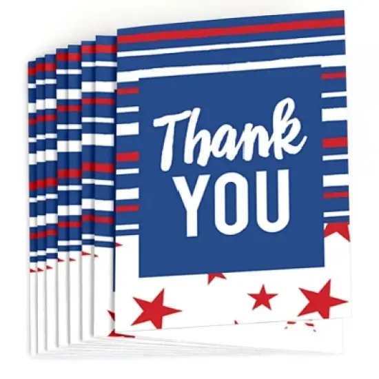 Big Dot of Happiness Stars and Stripes - Memorial Day, 4th of July and Labor Day USA Patriotic Party Thank You Cards (8 Count) image {1}