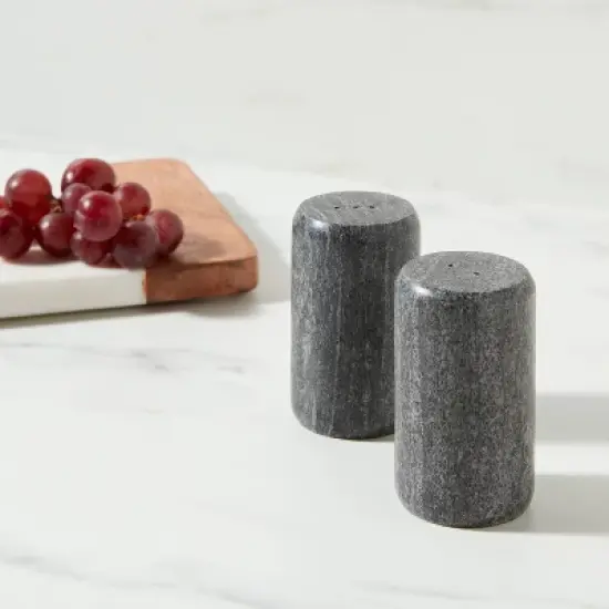 2pc Marble Salt and Pepper Shaker Set Gray - Threshold&trade;: 3" Tall, Spot Clean, Tableware, 2 Pieces image {1}