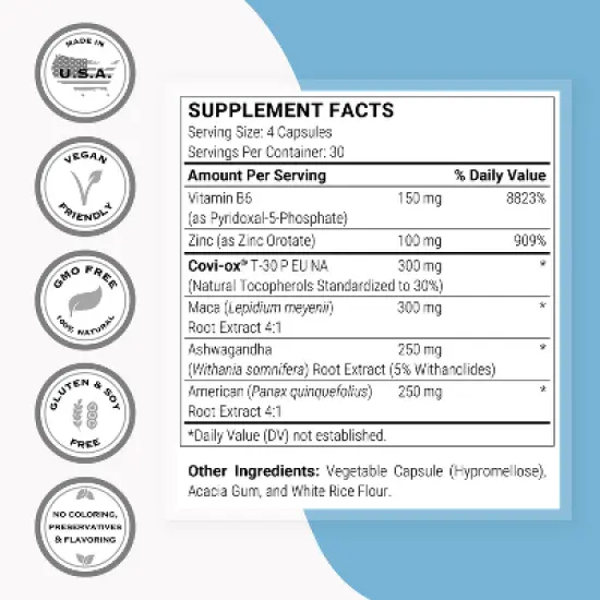 SuperSmart Natural Anti Prolactin Supplement - with p5p Vitamin B6, Maca Root, Ashwagandha | Gluten Free - 120 Vegetarian Capsules image {3}