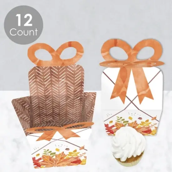 Big Dot of Happiness Fall Foliage - Square Favor Gift Boxes - Autumn Leaves Party Bow Boxes - Set of 12 image {2}