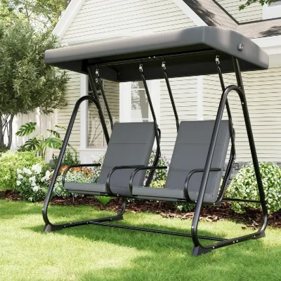homfan 2-Person Patio Swing Chair with Adjustable Canopy - Heavy Duty Outdoor Swing Glider with Removable Cushions, Dark Grey image {6}