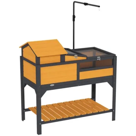 PawHut Tortoise Habitat 2 Layers Tortoise Enclosure w/ Adjustable Lamp Holder, Storage Shelf, Removable Main House, Fixed Tray, Openable Lid image {7}