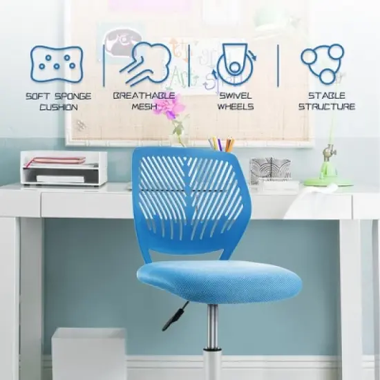 Costway Office Task Desk Armless Chair Adjustable Mid Back Swivel Study Chair Rose\Blue\Turquoise\Purple image {4}