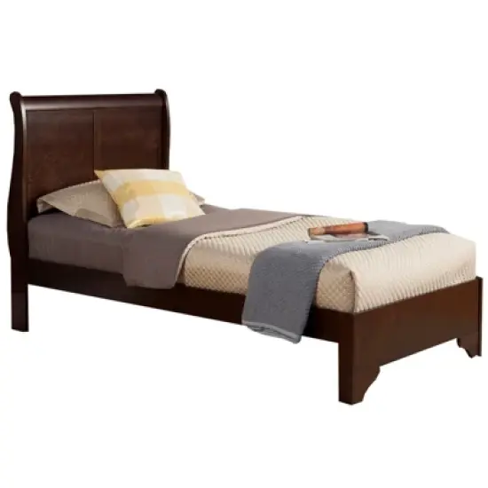 West Haven Twin Wood Sleigh Bed in Cappuccino (Brown) - Alpine Furniture image {1}