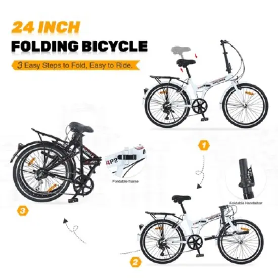 Gulches City Folding Bike 24inch, steel frame, 7speed Shimano gear system, dual V-brakes, 24inch&times;1.5inch black anti-slip tires image {6}