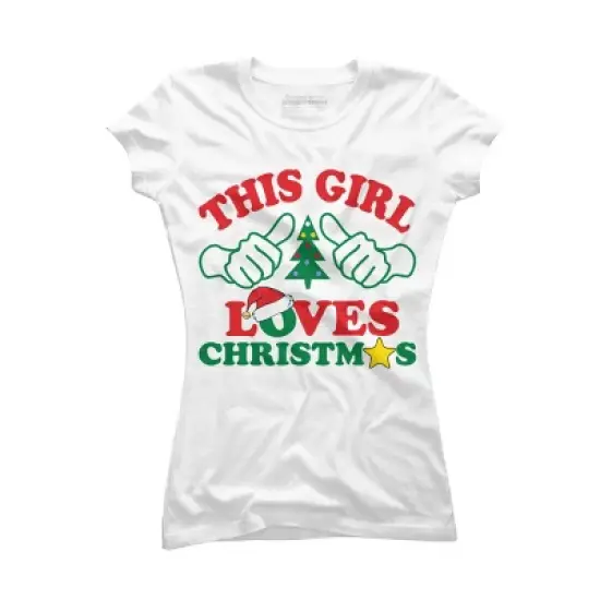 Junior's Design By Humans This Girl Loves Christmas Thumbs By personalized T-Shirt image {3}
