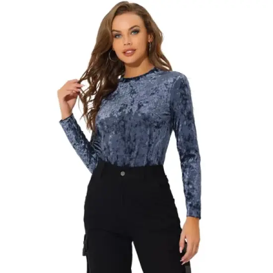 Allegra K Women's Casual Vintage Velvet Crew Neck Long Sleeve T-shirts image {7}