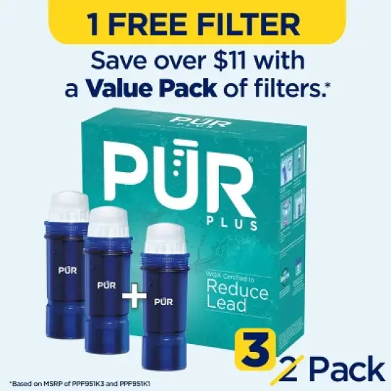 PUR PLUS Water Pitcher Replacement Filter - 3pk - PPF951K3: Reduces Odors, Filters Chlorine & Mercury, Blue image {2}