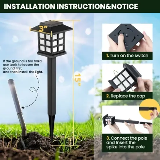 GIGALUMI Warm White Solar Path Lights, Waterproof LED with 10-Hour Runtime for Gardens, Patios & Driveways image {5}