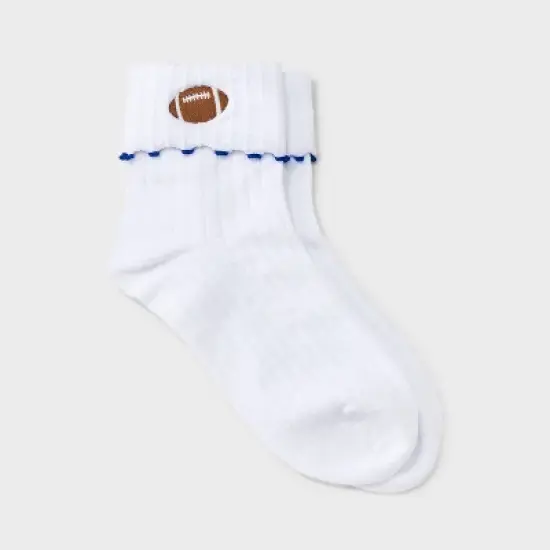 Women's Game Day Embroidered Football Pointelle Bobby Socks with Lettuce Edge Cuff - Wild Fable&trade; image {4}