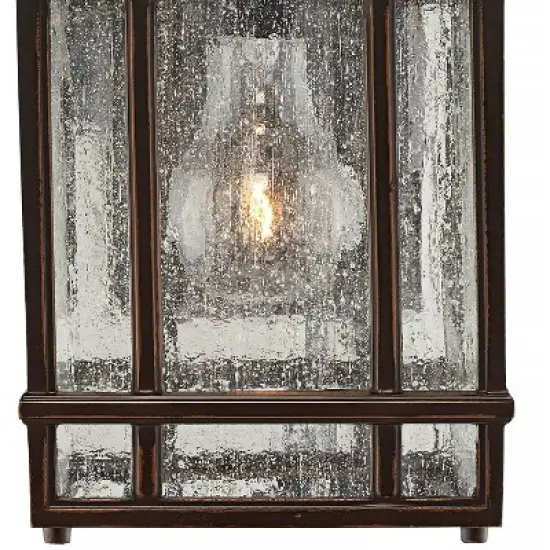 Kathy Ireland Sierra Craftsman Mission Outdoor Wall Light Fixtures Set of 2 Rubbed Bronze 11" Seedy Glass for Post Exterior Barn Deck House Porch Yard image {2}