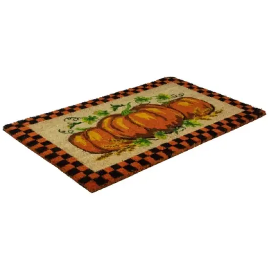 Northlight Checkered Fall Harvest Pumpkin Doormat 18" x 30" image {3}