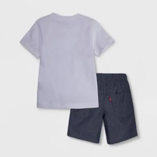 Levi's&reg; Toddler Boys' 2pc Knit Short Sleeve T-Shirt and Woven Pull-On Short Set - White image {1}